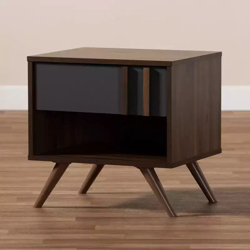 Comodino in legno bicolore a 1 cassetto – Grigio e noce