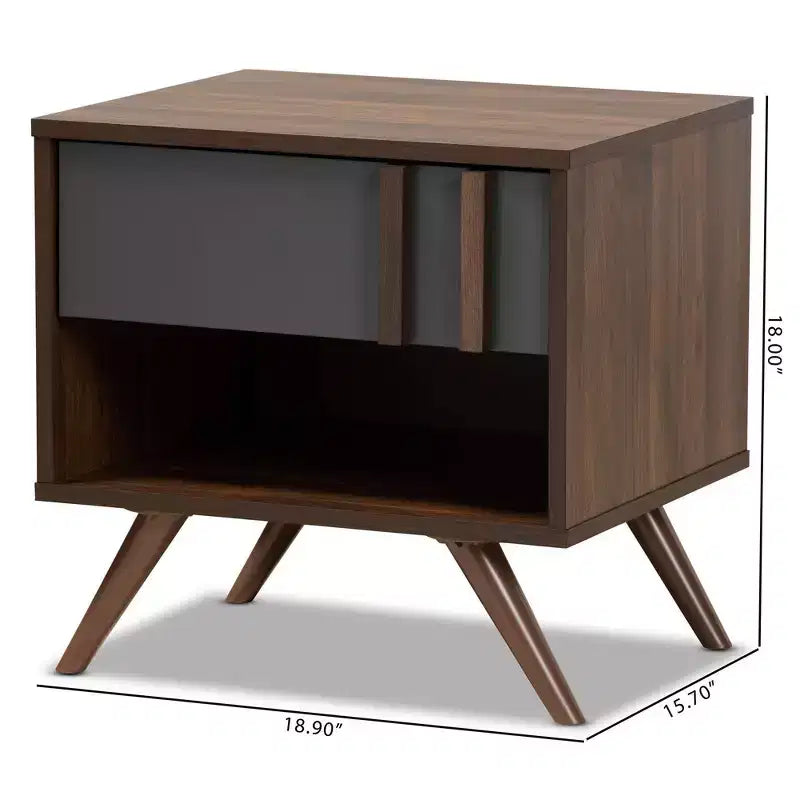 Comodino in legno bicolore a 1 cassetto – Grigio e noce