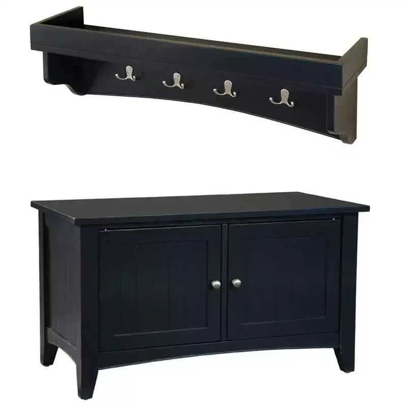 Shaker Cottage Tray Shelf Coat Hook with Cabinet Bench Charcoal Gray - Alaterre Furniture: Wall-Mounted, Storage Organizer