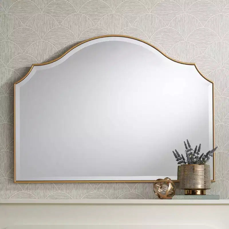 Specchio da Parete ad Arco con Cornice Dorata, 38 Ampio, Vetro Smussato